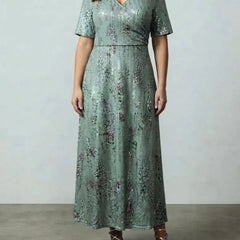 Women's Midi Dress | V-Neck Short Sleeve Botanical Print