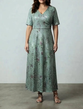 Women's Midi Dress | V-Neck Short Sleeve Botanical Print