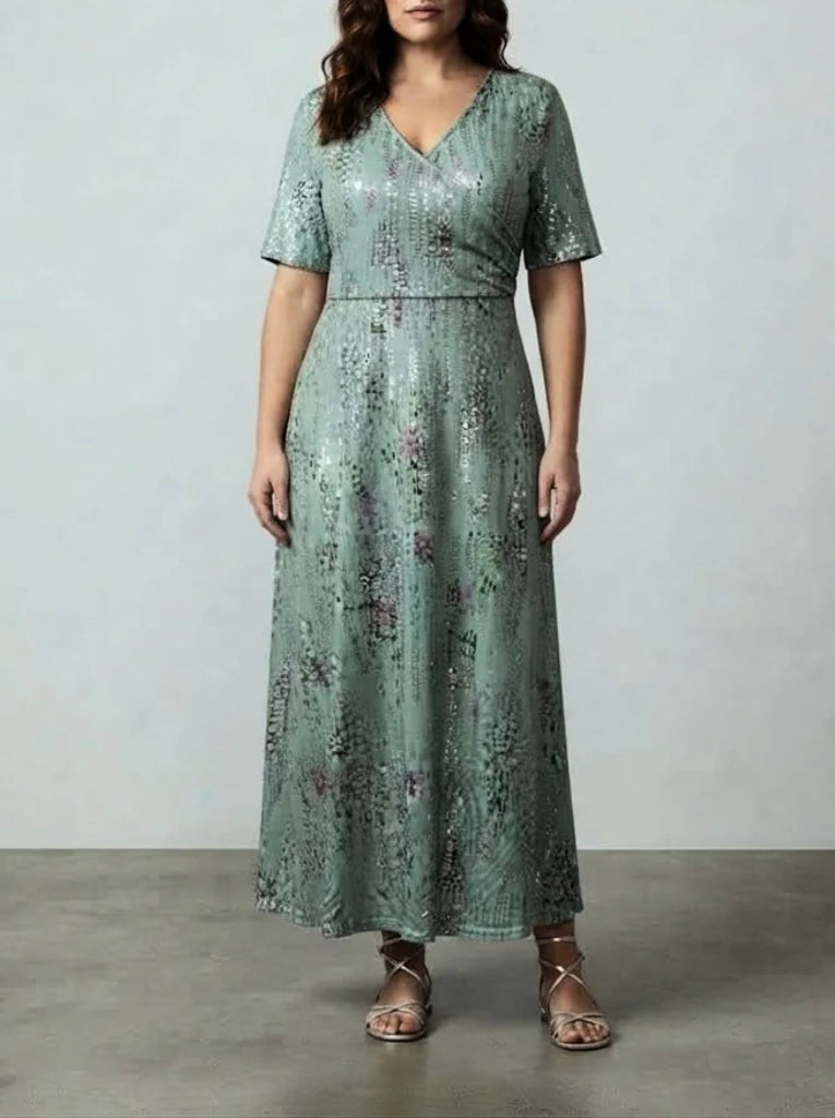 Women's Midi Dress | V-Neck Short Sleeve Botanical Print