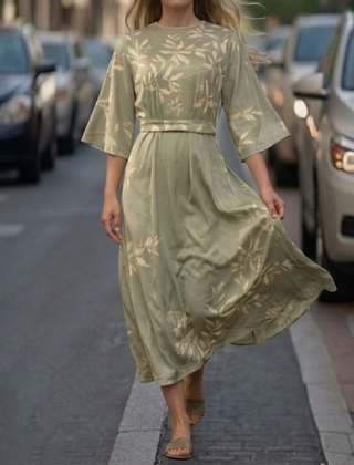 Women's Floral Dress | Midi Length Wrap Closure Flutter Sleeve