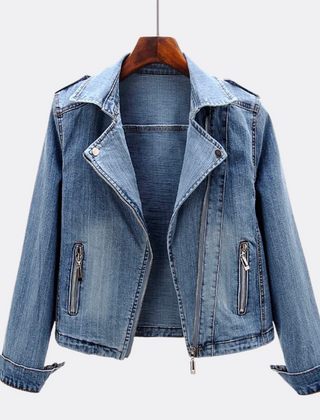 Women's Denim Jacket | Collar Lapel Button Front Relaxed Fit