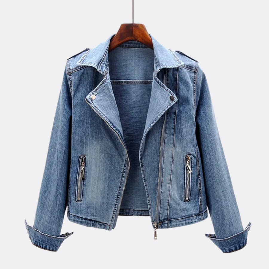 Women's Denim Jacket | Collar Lapel Button Front Relaxed Fit