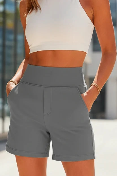 Women's Bermuda Shorts | High Waist Tailored Flat Front Pockets