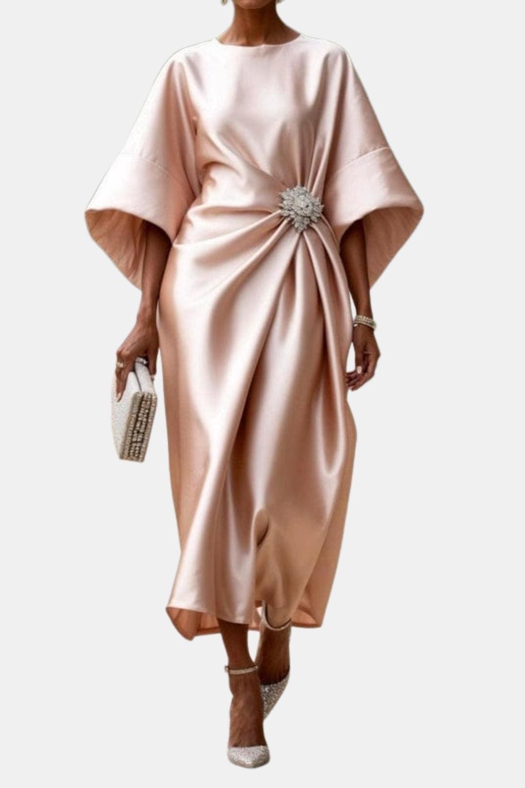 Women's Maxi Dress | Midi Pleated Satin Wide Sleeve
