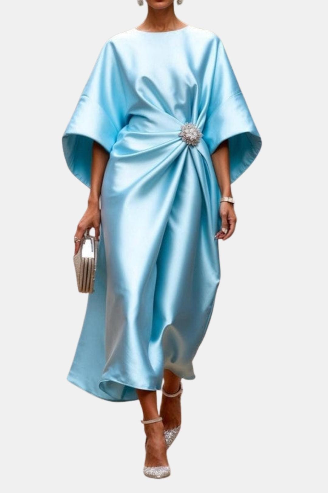 Women's Maxi Dress | Midi Pleated Satin Wide Sleeve