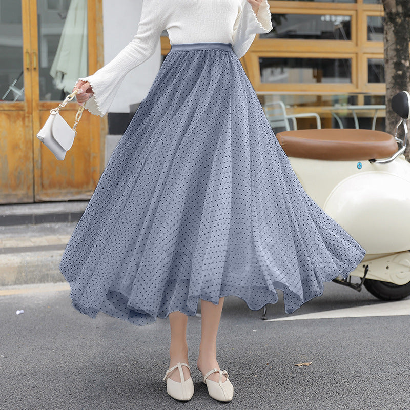 Women's Polka Dot Skirt | Midi Length A-Line Tulle Elastic Waist