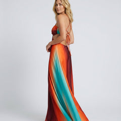 Women's Red Dress | Maxi Sweetheart Halter Gradient