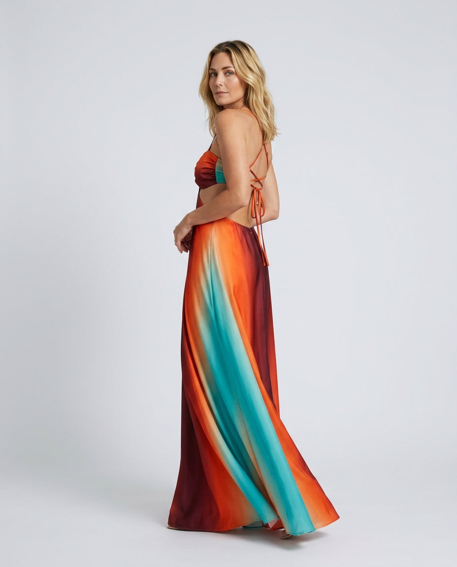 Women's Red Dress | Maxi Sweetheart Halter Gradient