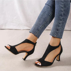 Women's High Heels | Open Toe T-Strap Peep Suede