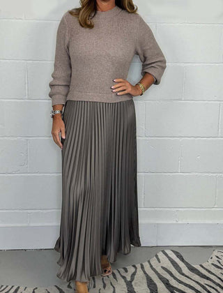 Women's Maxi Skirt | Knit Sweater Top Pleated Maxi