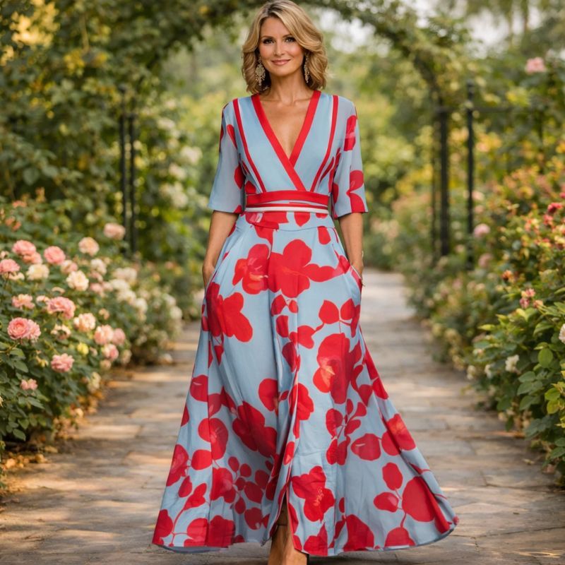 Women's Maxi Dress | V-Neck Half Sleeve Floral Print