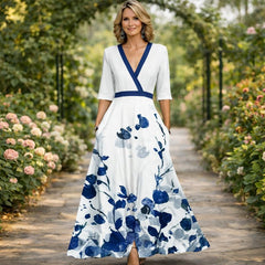 Women's Maxi Dress | V-Neck Half Sleeve Floral Print
