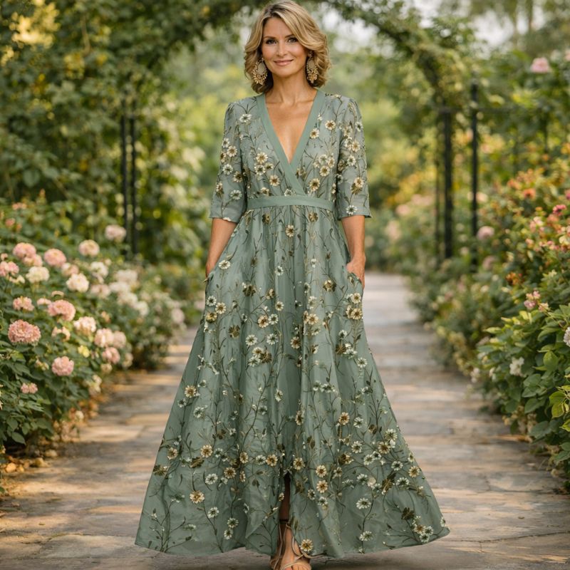 Women's Maxi Dress | V-Neck Half Sleeve Floral Print