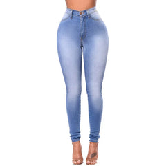 Trendy women's high waist skinny jeans. Elegant slim fit denim, perfect for office and everyday style.