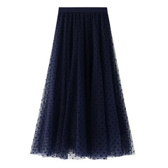 Women's Polka Dot Skirt | Midi Length A-Line Tulle Elastic Waist