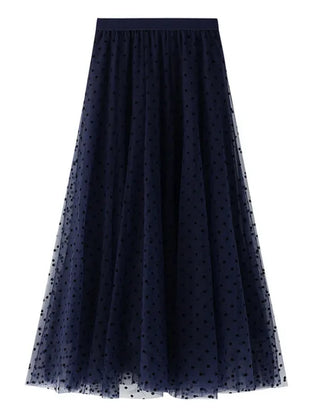 Women's Polka Dot Skirt | Midi Length A-Line Tulle Elastic Waist