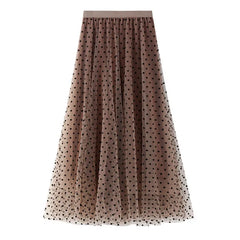 Women's Polka Dot Skirt | Midi Length A-Line Tulle Elastic Waist
