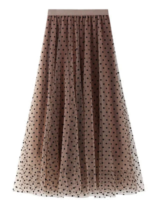 Women's Polka Dot Skirt | Midi Length A-Line Tulle Elastic Waist