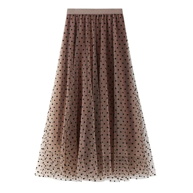Women's Polka Dot Skirt | Midi Length A-Line Tulle Elastic Waist