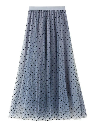 Women's Polka Dot Skirt | Midi Length A-Line Tulle Elastic Waist