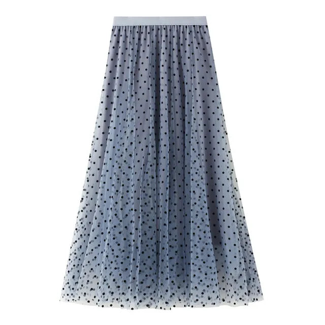 Women's Polka Dot Skirt | Midi Length A-Line Tulle Elastic Waist