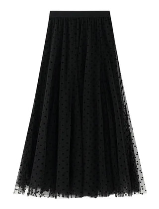 Women's Polka Dot Skirt | Midi Length A-Line Tulle Elastic Waist