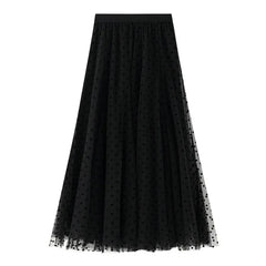 Women's Polka Dot Skirt | Midi Length A-Line Tulle Elastic Waist