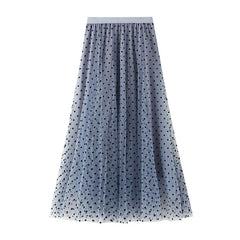Women's Polka Dot Skirt | Midi Length A-Line Tulle Elastic Waist