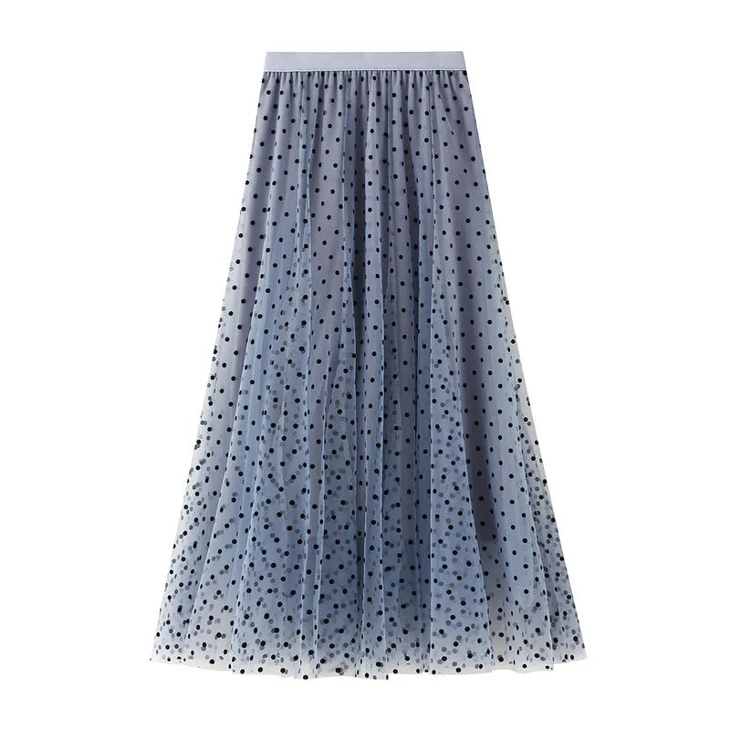 Women's Polka Dot Skirt | Midi Length A-Line Tulle Elastic Waist