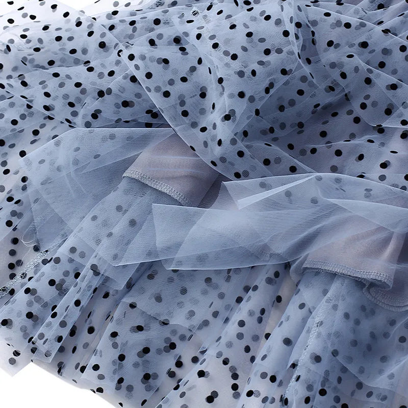 Women's Polka Dot Skirt | Midi Length A-Line Tulle Elastic Waist