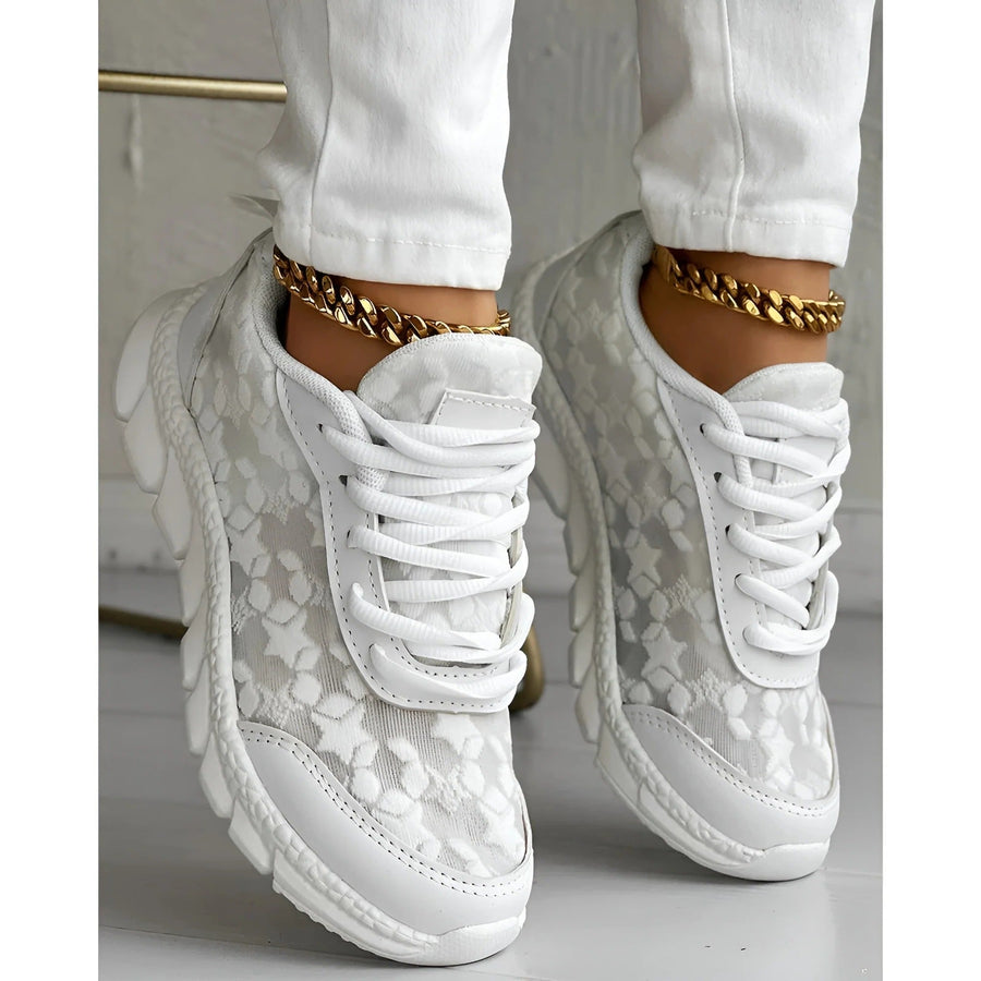 Women's White Sneakers | Lace Upper Lace-Up Cushioned Sole