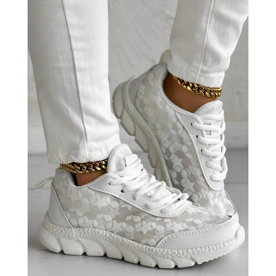 Women's White Sneakers | Lace Upper Lace-Up Cushioned Sole