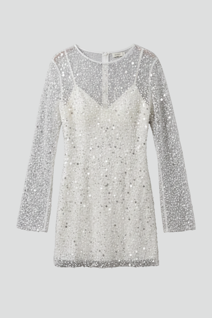 Women's Cocktail Dress | Mini Length Sequin Mesh Long Sleeve
