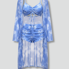 Women's Bikini Set | V Neck Tie Front Ruched Cover Up
