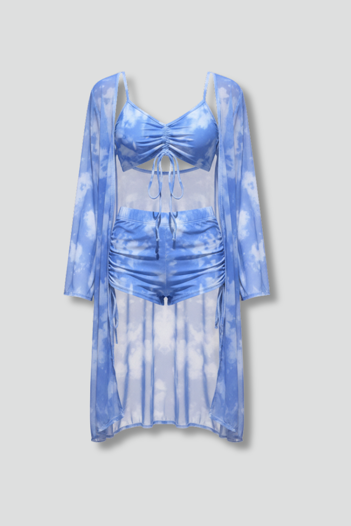 Women's Bikini Set | V Neck Tie Front Ruched Cover Up