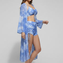 Women's Bikini Set | V Neck Tie Front Ruched Cover Up