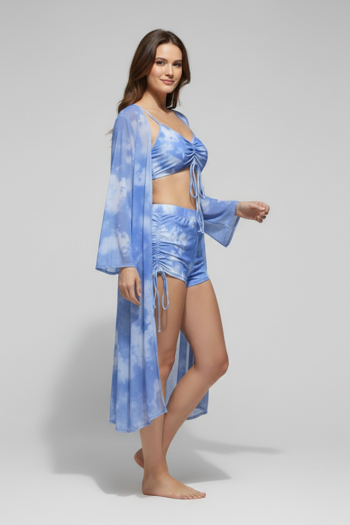 Women's Bikini Set | V Neck Tie Front Ruched Cover Up