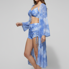 Women's Bikini Set | V Neck Tie Front Ruched Cover Up