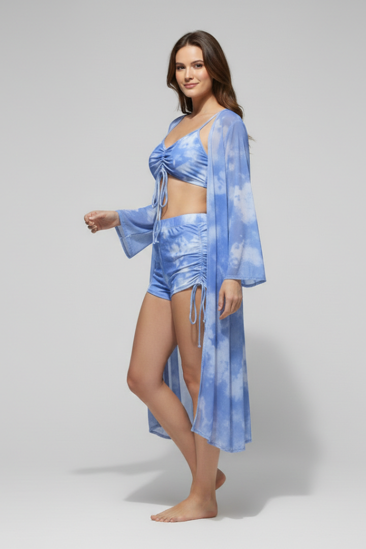 Women's Bikini Set | V Neck Tie Front Ruched Cover Up