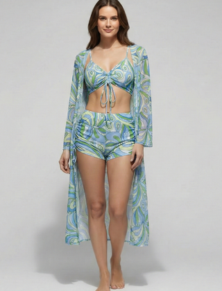Women's Bikini Set | V Neck Tie Front Ruched Cover Up