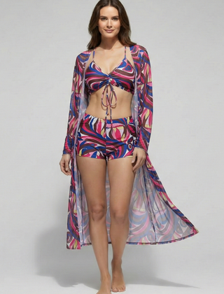 Women's Bikini Set | V Neck Tie Front Ruched Cover Up
