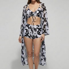 Women's Bikini Set | V Neck Tie Front Ruched Cover Up