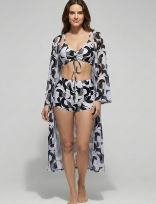 Women's Bikini Set | V Neck Tie Front Ruched Cover Up