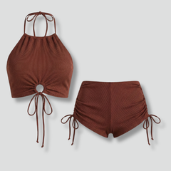 Women's Bikini Bottom | Halter Neckline Ring Detail Drawstring