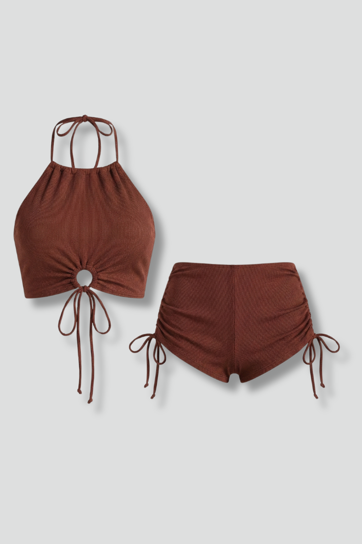 Women's Bikini Bottom | Halter Neckline Ring Detail Drawstring