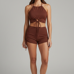 Women's Bikini Bottom | Halter Neckline Ring Detail Drawstring