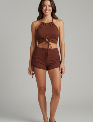 Women's Bikini Bottom | Halter Neckline Ring Detail Drawstring