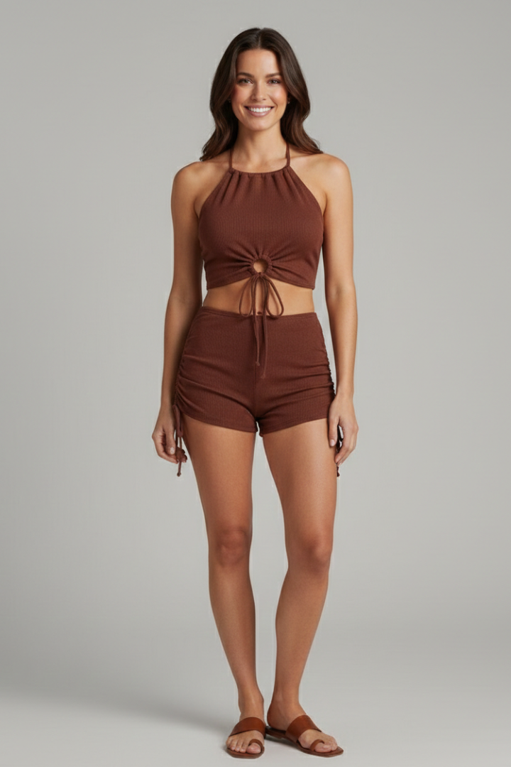 Women's Bikini Bottom | Halter Neckline Ring Detail Drawstring