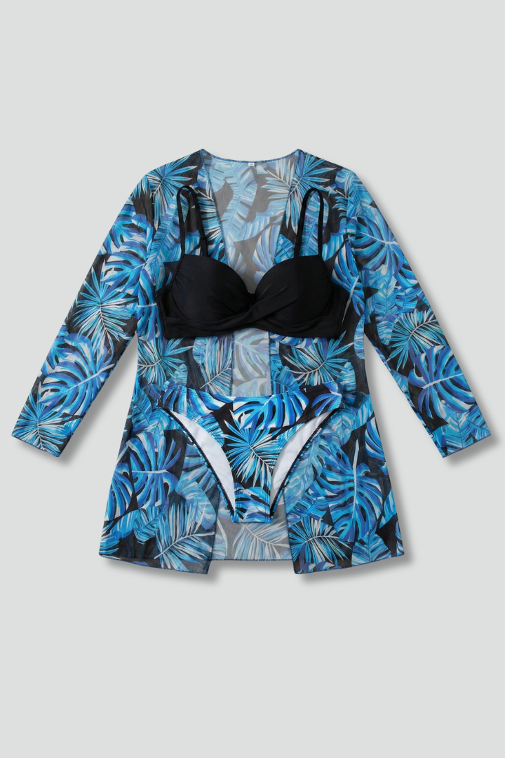 Women's High Waisted Bikini Bottom | Sweetheart Neckline Long Sleeve Printed
