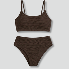 Women's Bikini Top | Textured Scoop Neck Spaghetti Strap Cropped